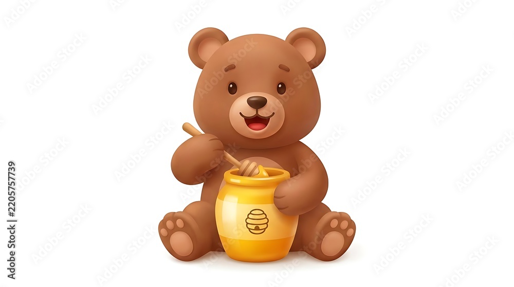 Fototapeta premium Brown teddy bear sitting with honey pot.