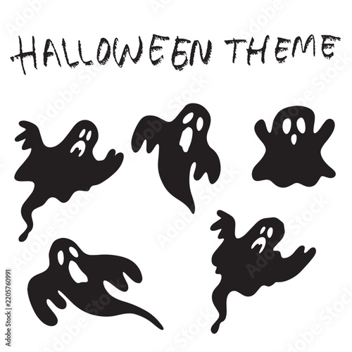 Cute Halloween Ghost Silhouette Element Set Vector Illustration