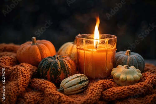 Cozy Autumn Evening with Pumpkins and Candlelight.