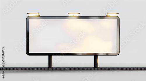 Empty illuminated horizontal billboard on outdoor stand with lighting fixtures with billboard displays blank screen outdoor metal advertisement advertising rectangular with commercial