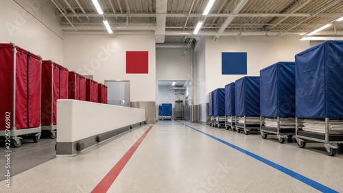 Hospital linen infection control laundry lanes separated by a physical barrier