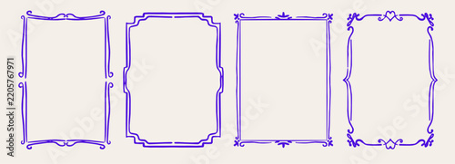 Vintage frame with wavy borders and doodle ornament. Crayon hand drawn border featuring decorative wavy lines. Scalloped edges, coquette aesthetic designs. Scrapbooks or whimsical design