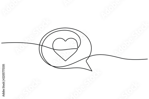 Heart continuous line art speech bubble icon with editable stroke vector illustration