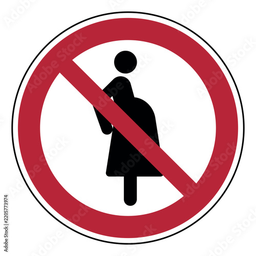ISO 7010 P042 Not for Pregnant Women Prohibition Sign – Red Circular Safety Symbol for Restricted Areas, Workplaces, Industrial Facilities and Occupational Safety
