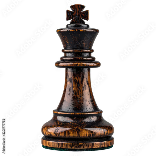 A close-up studio shot of a dark wooden chess king against a black background.