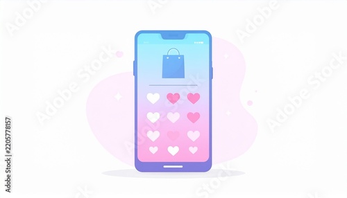 Smartphone with heart icons on pastel background.