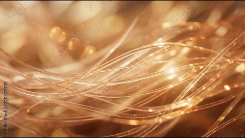 Optical fiber communications appear as a soft-focus field of translucent amber glass filaments