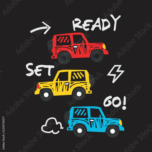 A collection of small, cute cars; a vector cartoon illustration.