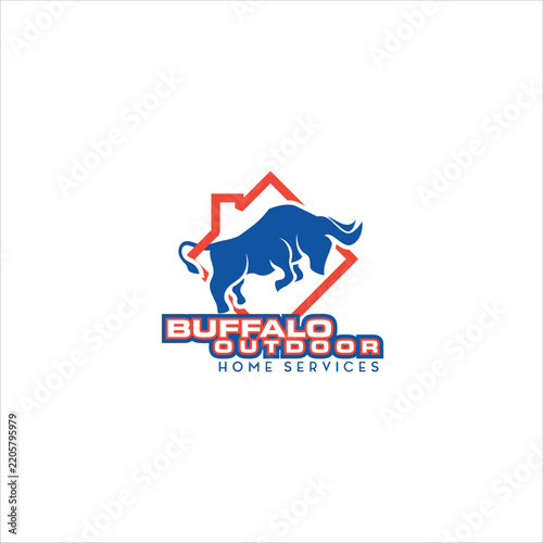 Buffalo Outdoor Home Services Logo with Buffalo Silhouette and House Outline
