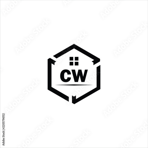 Modern CW House Logo with Hexagon Outline and Home Icon