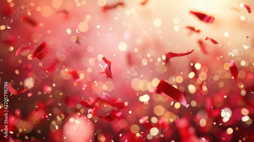 Red confetti and sparkles float in the air, creating a festive and celebratory background perfect for holidays or special events