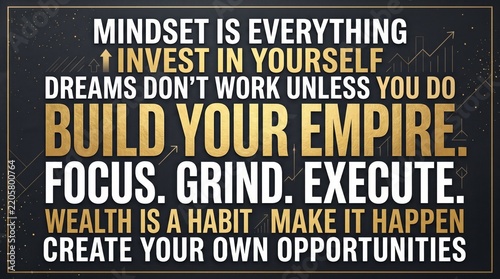 Motivational typography quote sign, build your empire mindset canvas art, luxury gold and black entrepreneurial quote banner for office wall decor