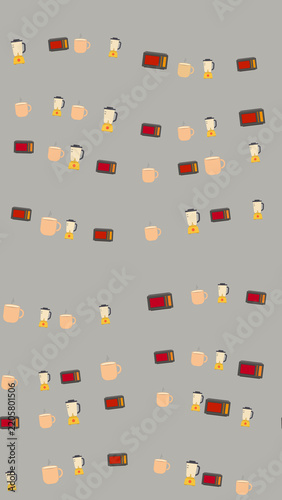 Seamless pattern of kitchen appliances and cups
