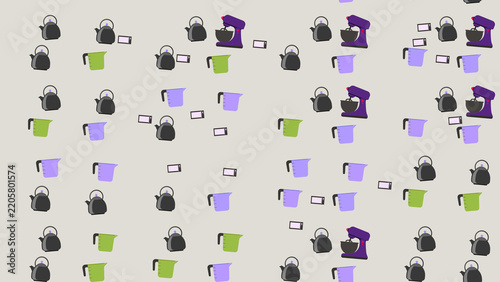 Seamless pattern of kitchen appliances and tools