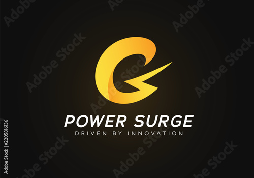 Initial G volt and power with thunder tech and innovation logo icon template