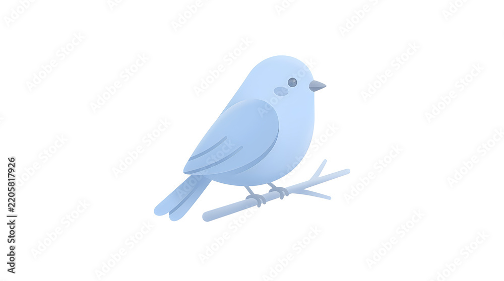 Fototapeta premium Cute light blue bird sitting on a small tree branch isolated on white background