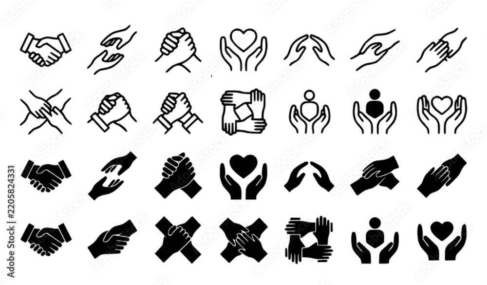 Obraz premium SEO Title: Handshake Friendship and Support Thin Line Glyph Icons