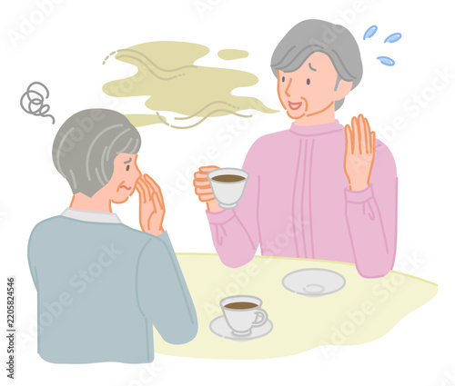 口臭を友人に気づかれる口腔トラブルのあるシニア女性