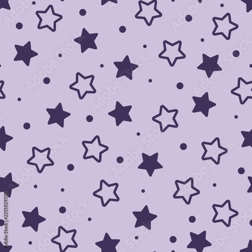 Seamless vector purple pattern paper with purple stars on a lavender background