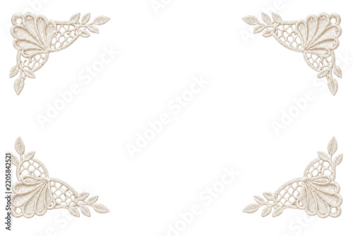 Decorative vintage lace corner appliqués isolated on transparent