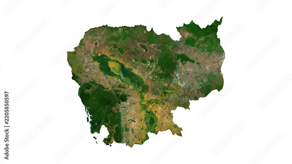 Fototapeta premium CAMBODIA Geological Map with Hillshade Relief, High Resolution Terrain PNG