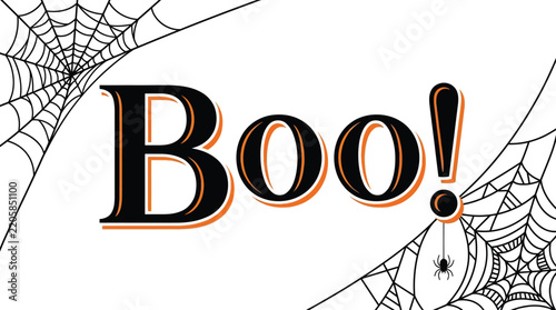 Obraz na plátně Halloween Fun boo greeting with playful spider web design, perfect for spooky so