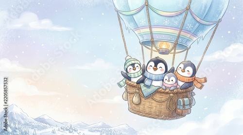 Adorable Penguins in Hot Air Balloon Adventure
