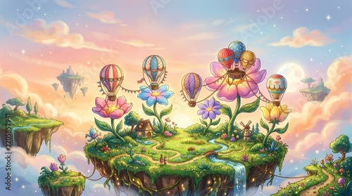 Enchanting Floating Island with Balloon Flowers