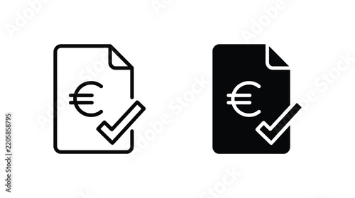 Euro currency document vector illustration featuring approved checkmark symbol in clean minimalist graphic style