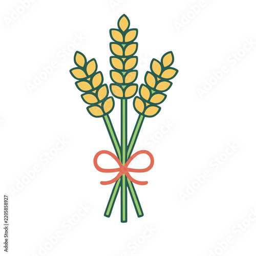 Wheat stalks tied with a red ribbon
