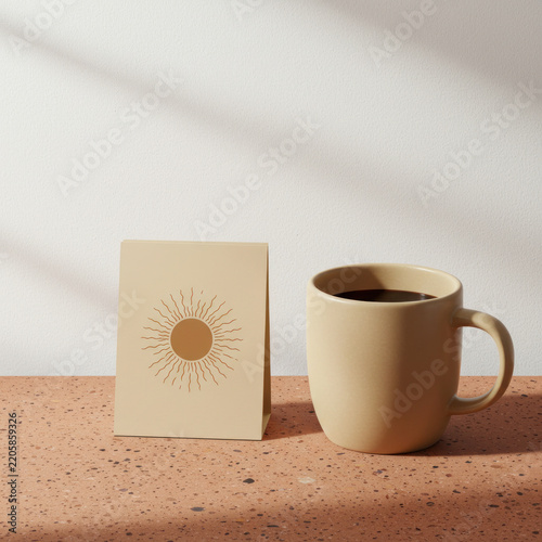 cup of coffee and book on white background