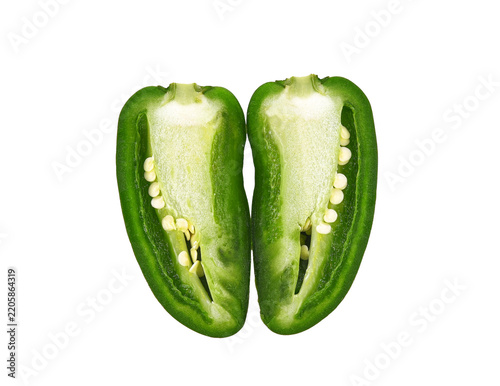 Green chili pepper slices isolated on transparent background. PNG