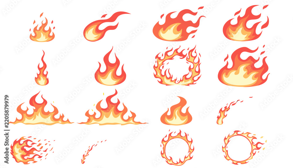 Fototapeta premium Fire flame effect sprite sheet bundle vector set