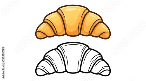 Delicious buttery croissant vector illustration featuring colorful and outline versions for your creative design projects