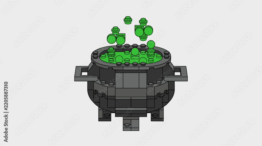 Obraz premium Cauldron with Bubbling Green Potion in a Charming Lego Block Style Perfect for Fantasy Themes