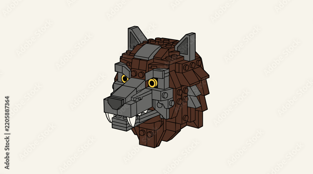 Obraz premium Werewolf Head Built from Lego Bricks in a Fierce Isometric Vector Illustration