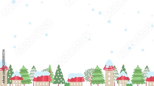 雪が降る冬の町並みとクリスマスのアニメーション背景