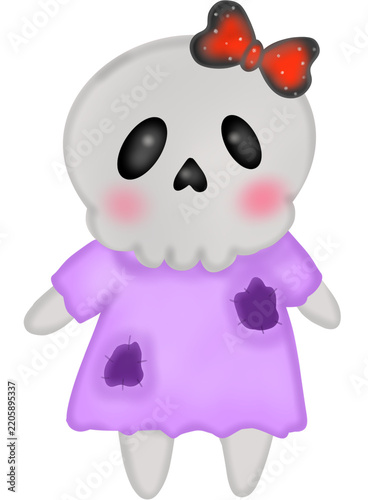 Cute skull girl with bow in dress halloween party decoration