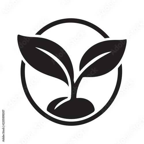 Black seedling plant sprout icon in circle on white background.