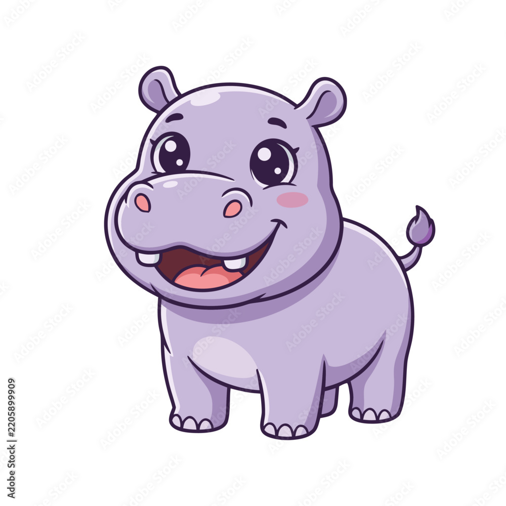 Obraz premium Cute cartoon baby hippopotamus character isolated on white background