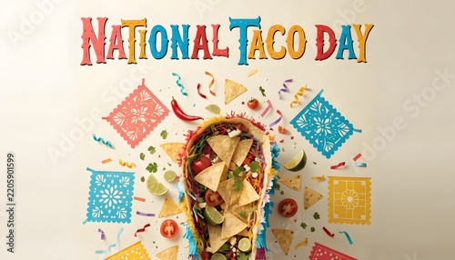 National taco day celebration graphic with crunchy taco