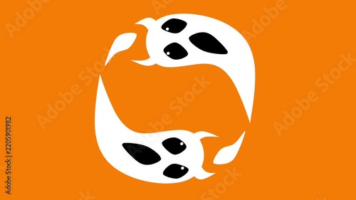 An animated Halloween ghost floating and spinning, featuring a spooky yet amusing expression. It evokes a mystical vibe and a fantasy-horror atmosphere.