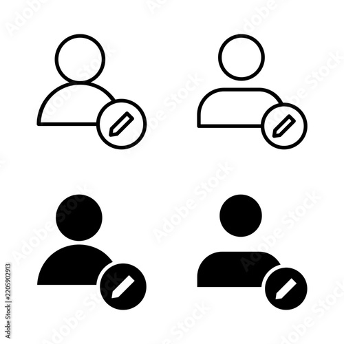Editor Account Icon Set in Line and Solid Glyph Style for User Role and Content Access