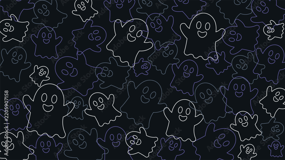 Fototapeta premium Minimal pattern background with cute Halloween ghost for modern design.