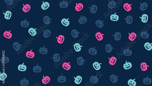 Neon colors Halloween jack o lantern pumpkin pattern on blue background