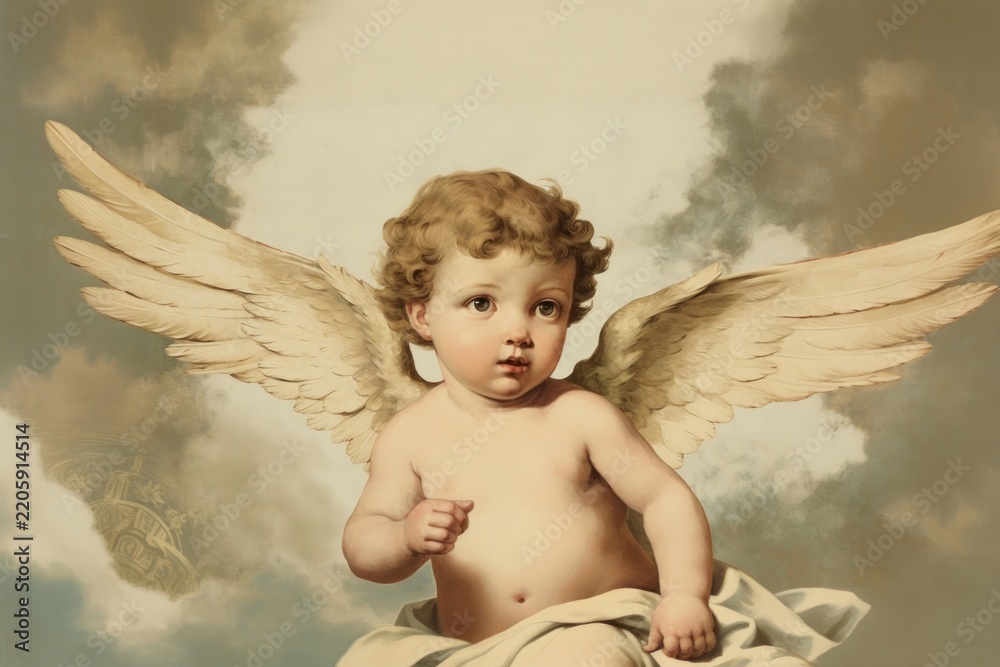 Fototapeta premium Illustration of cherub portrait painting angel.
