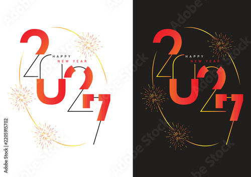 Happy New Year 2027 Typography Poster Design with Fireworks Background Set