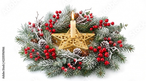 Christmas Tree Decoration with Gold and Red Ornaments, Festive Holiday Celebration with Gifts, Pine Branches and Elegant Christmas Decorations for Winter Season