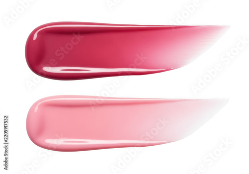 Two pink and red lipstick or lip gloss swatches