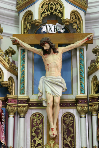 Crucifix on the altar of the Holy Cross in the parish church of the Holy Trinity in Trojstvo, Croatia